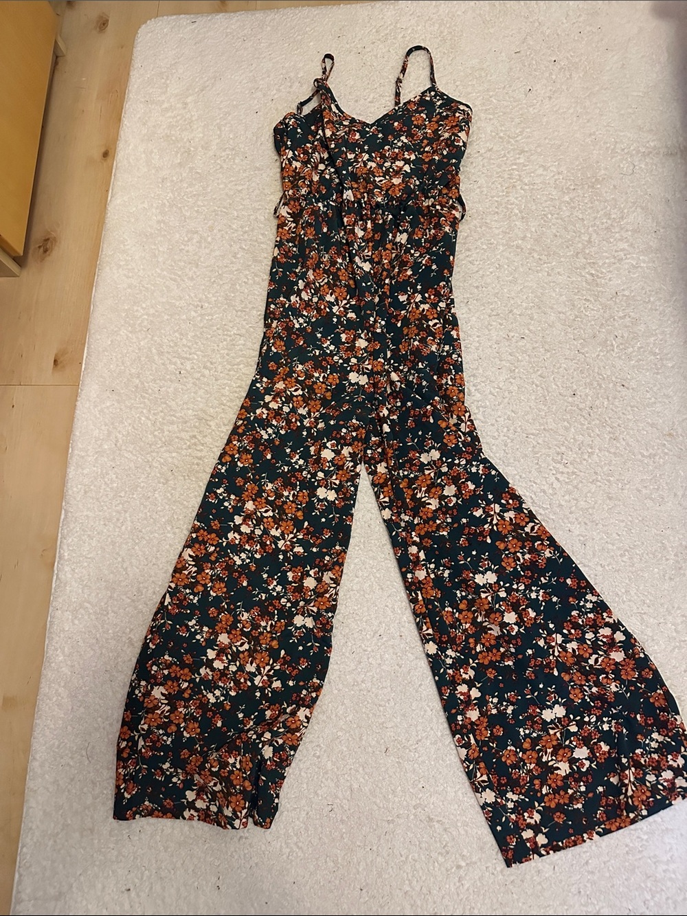 Floral Wide-Leg Jumpsuit in Dark Green